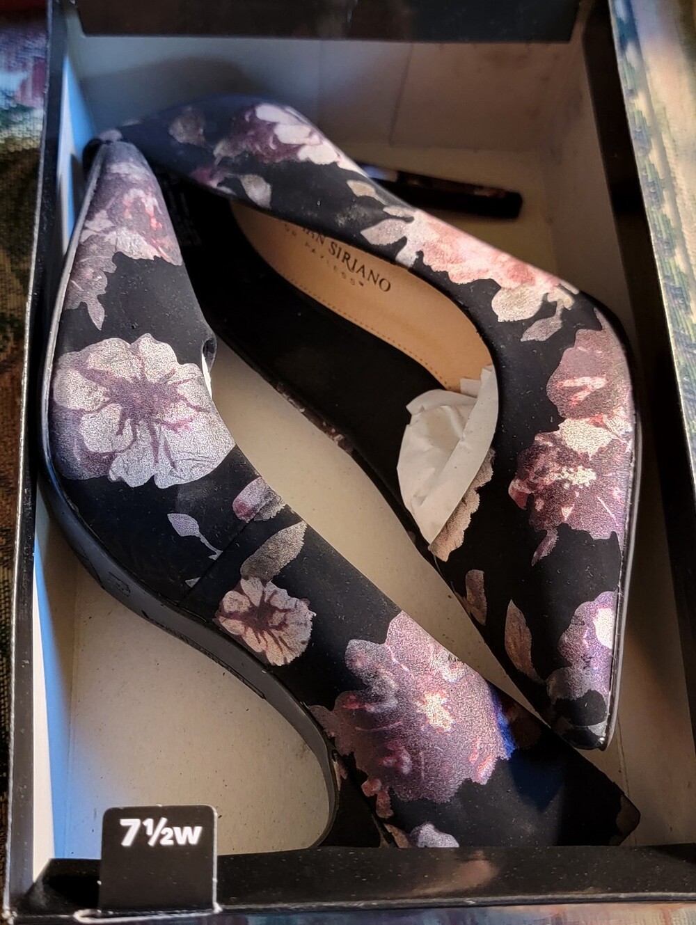 Christian Siriano for Payless-Black Floral Pointed Toe Pumps - Pink Accent